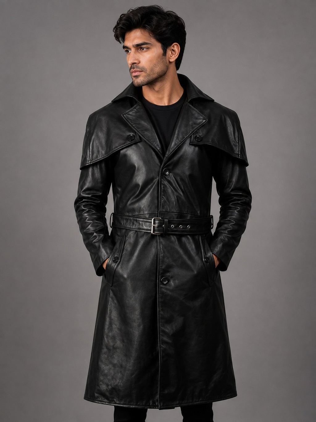 Black Leather Trench Coat