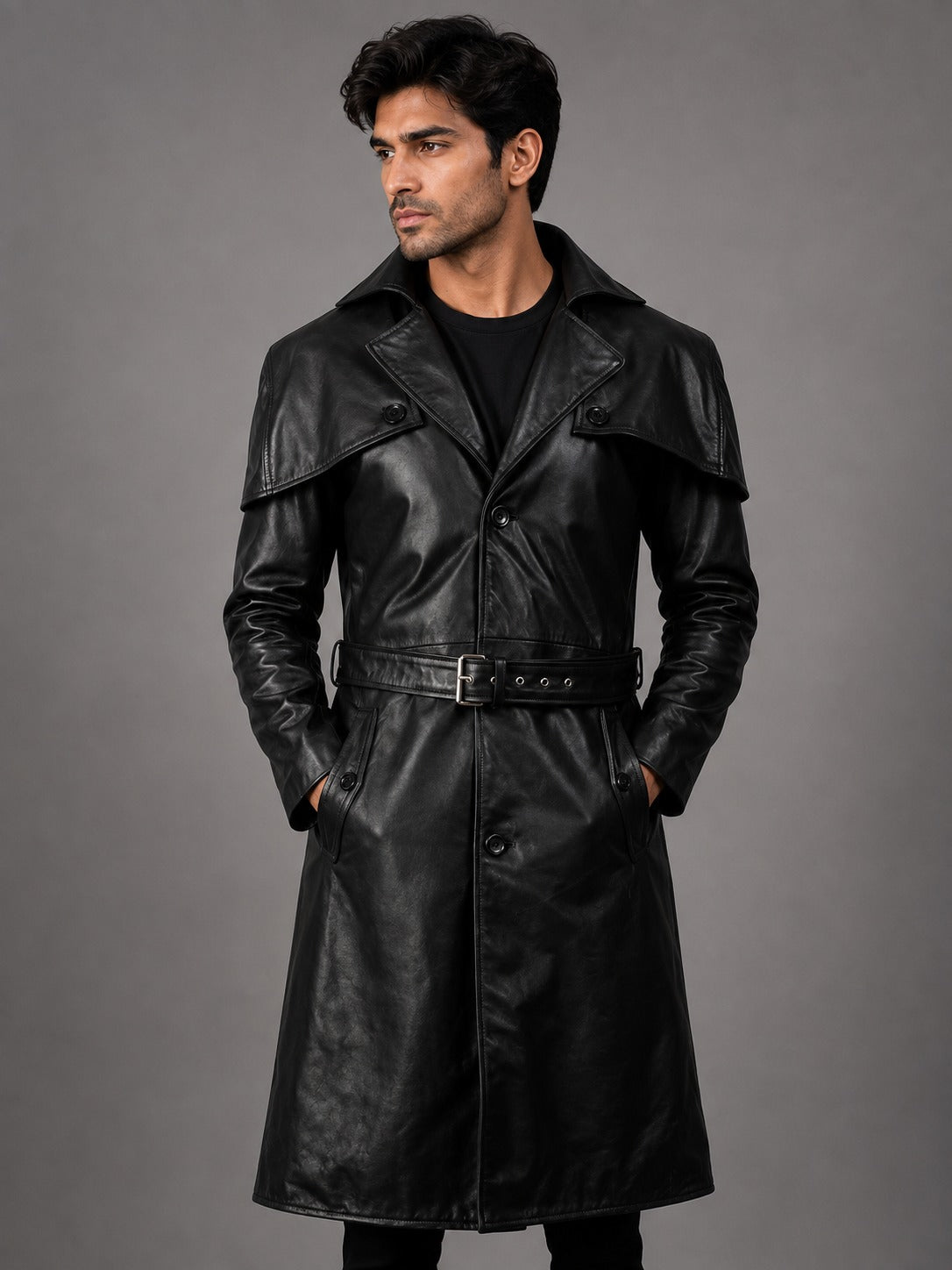 Black Leather Trench Coat