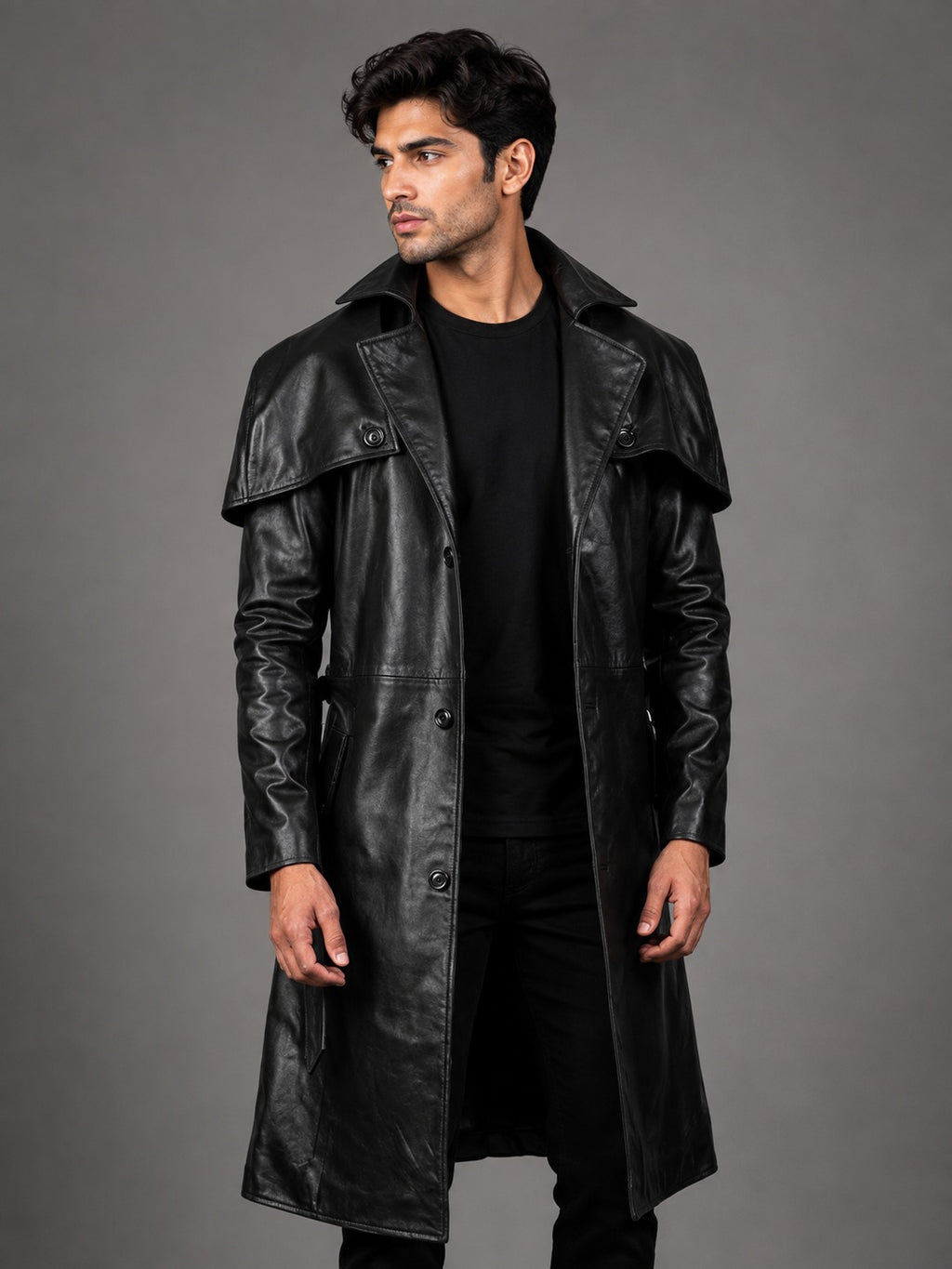 Black Leather Trench Coat