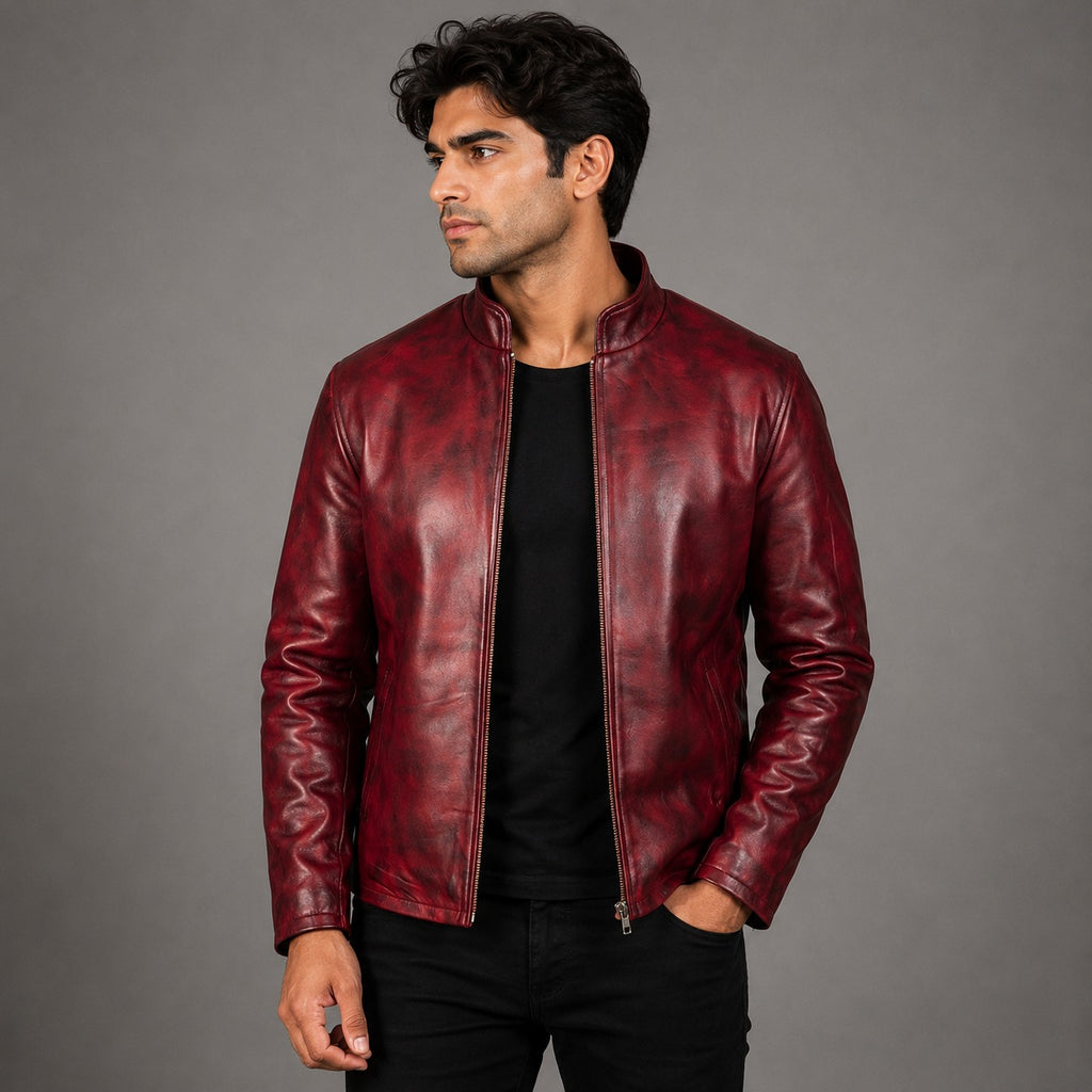 Distressed Burgundy Leather Jacket