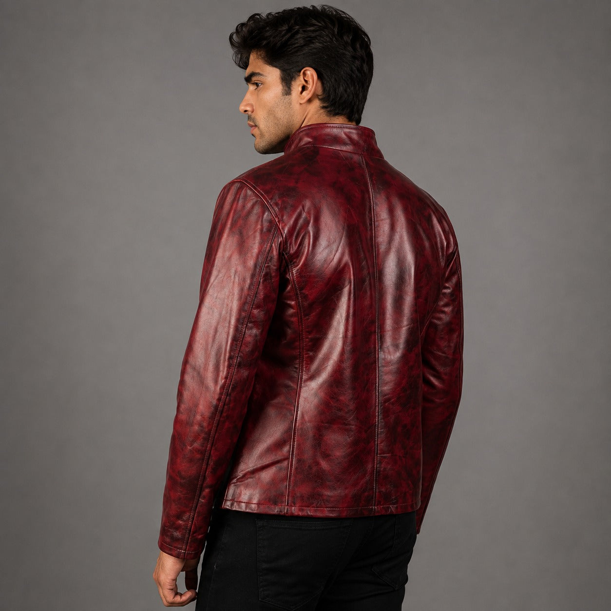 Distressed Burgundy Leather Jacket
