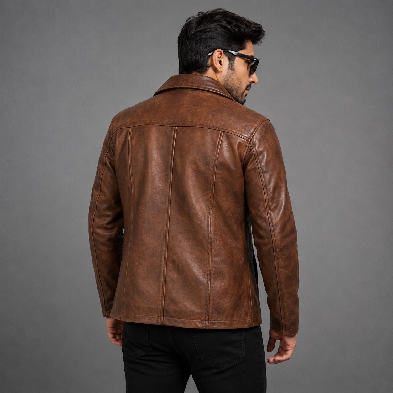 Brown Shirt Collar Vintage Leather Jacket