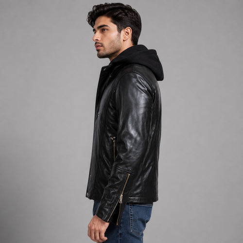 Black Hooded Leather Jacket
