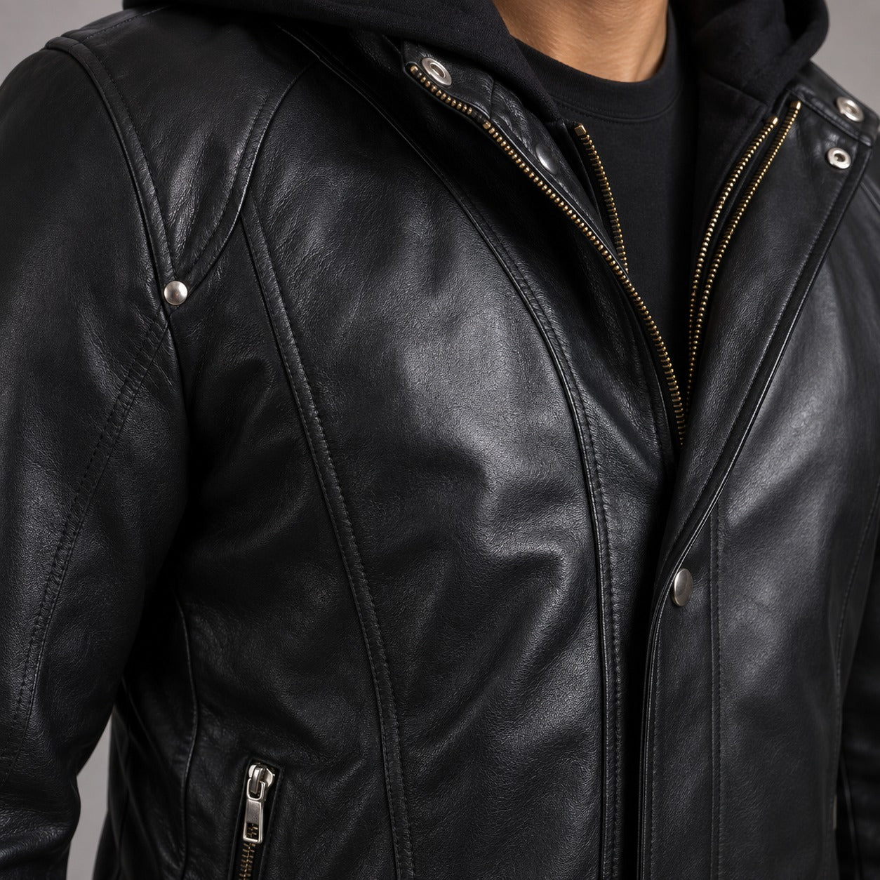 Black Hooded Leather Jacket