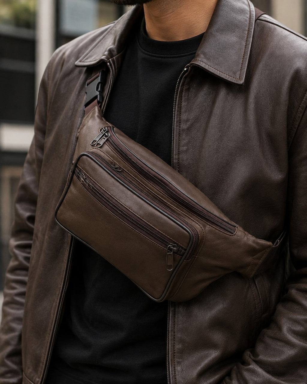 Unisex Leather Crossbody Fanny Pack