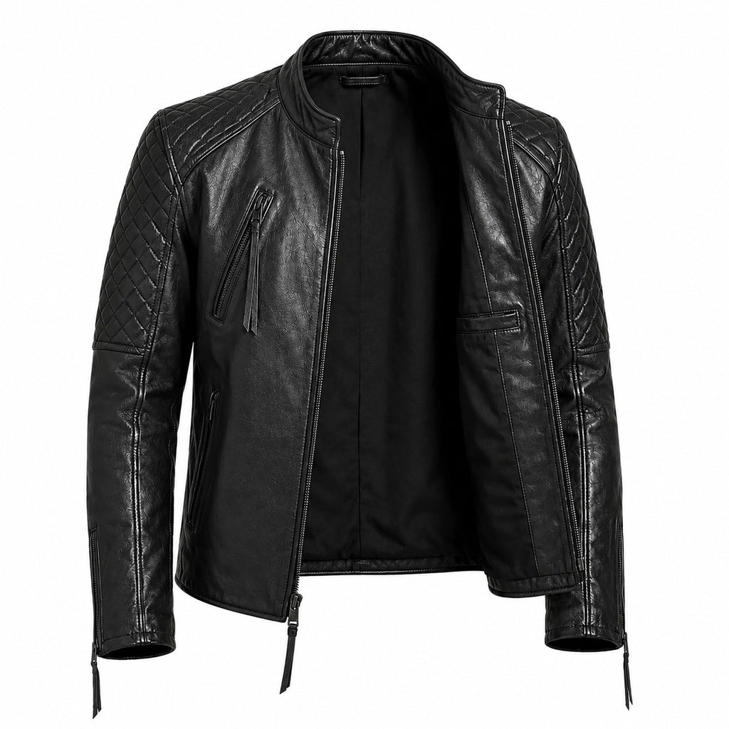 Nightfall | Men's Diamond Quilted Black Leather Biker Jacket