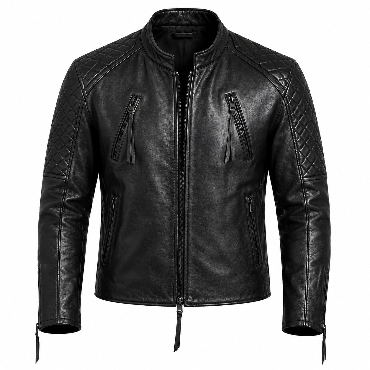 Nightfall | Men's Diamond Quilted Black Leather Biker Jacket