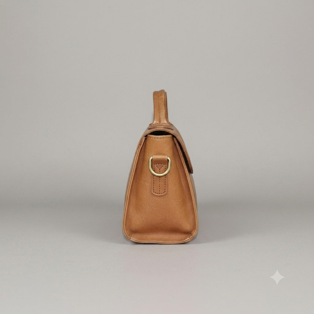 Oriental Brown Pure Leather Flap Bag