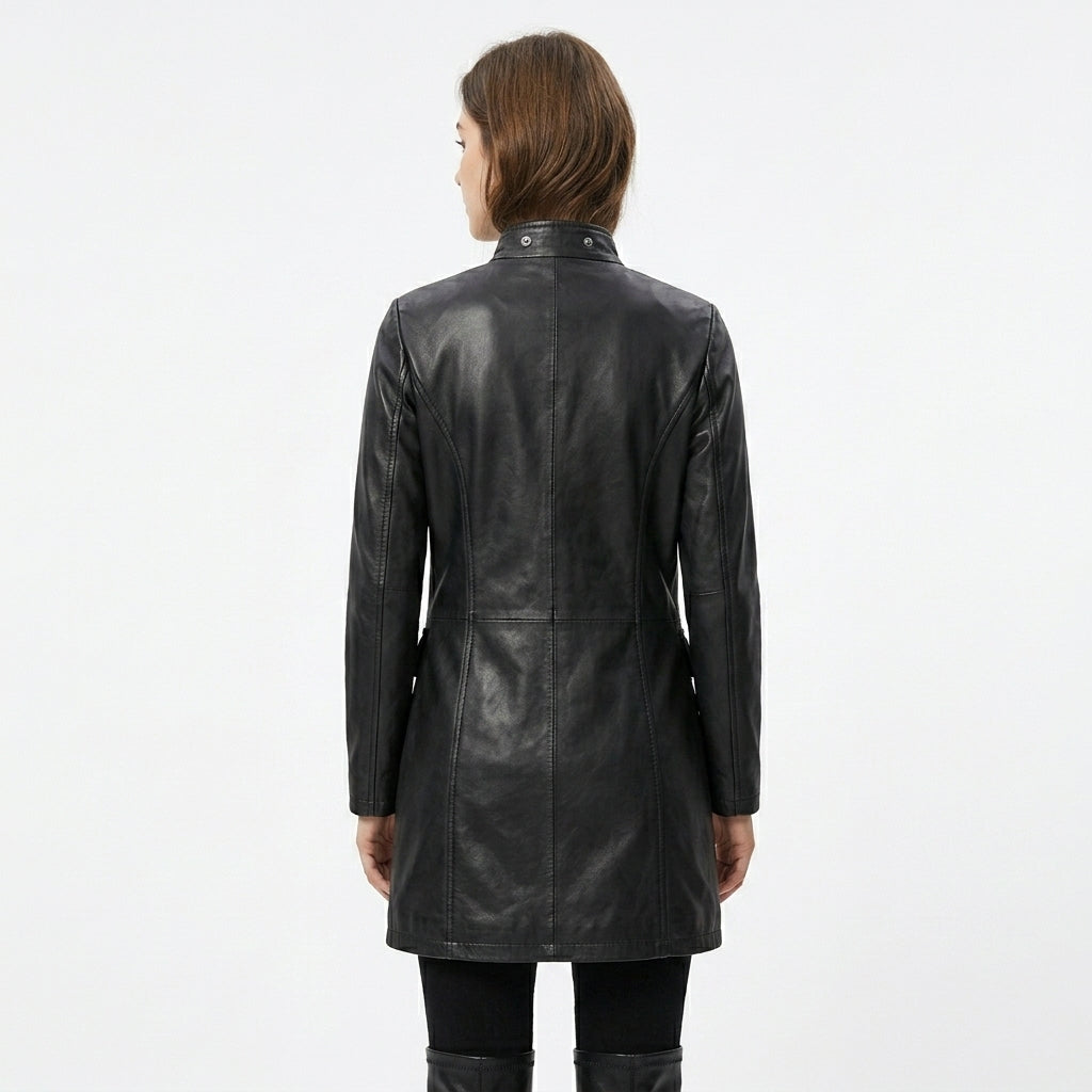 Women Classic Leather Long Coat – WLC03