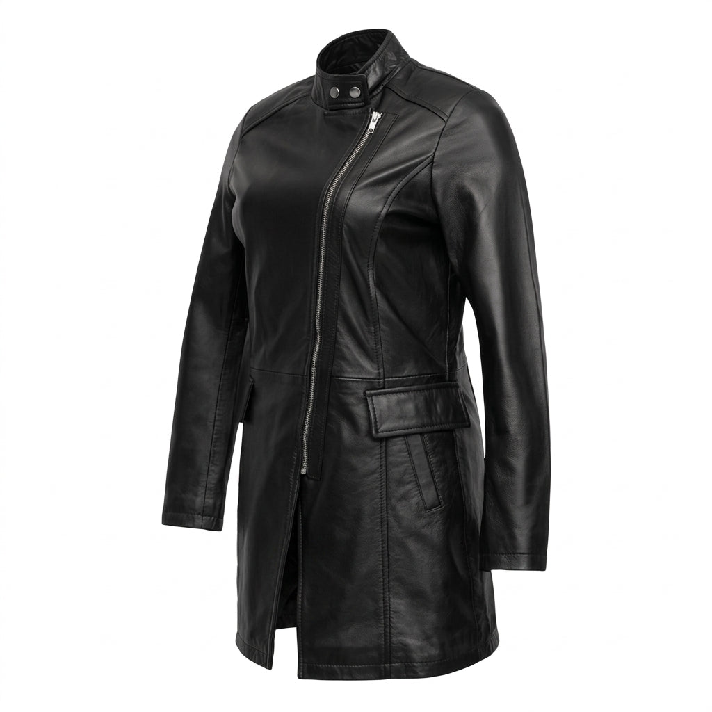 Women Classic Leather Long Coat – WLC03