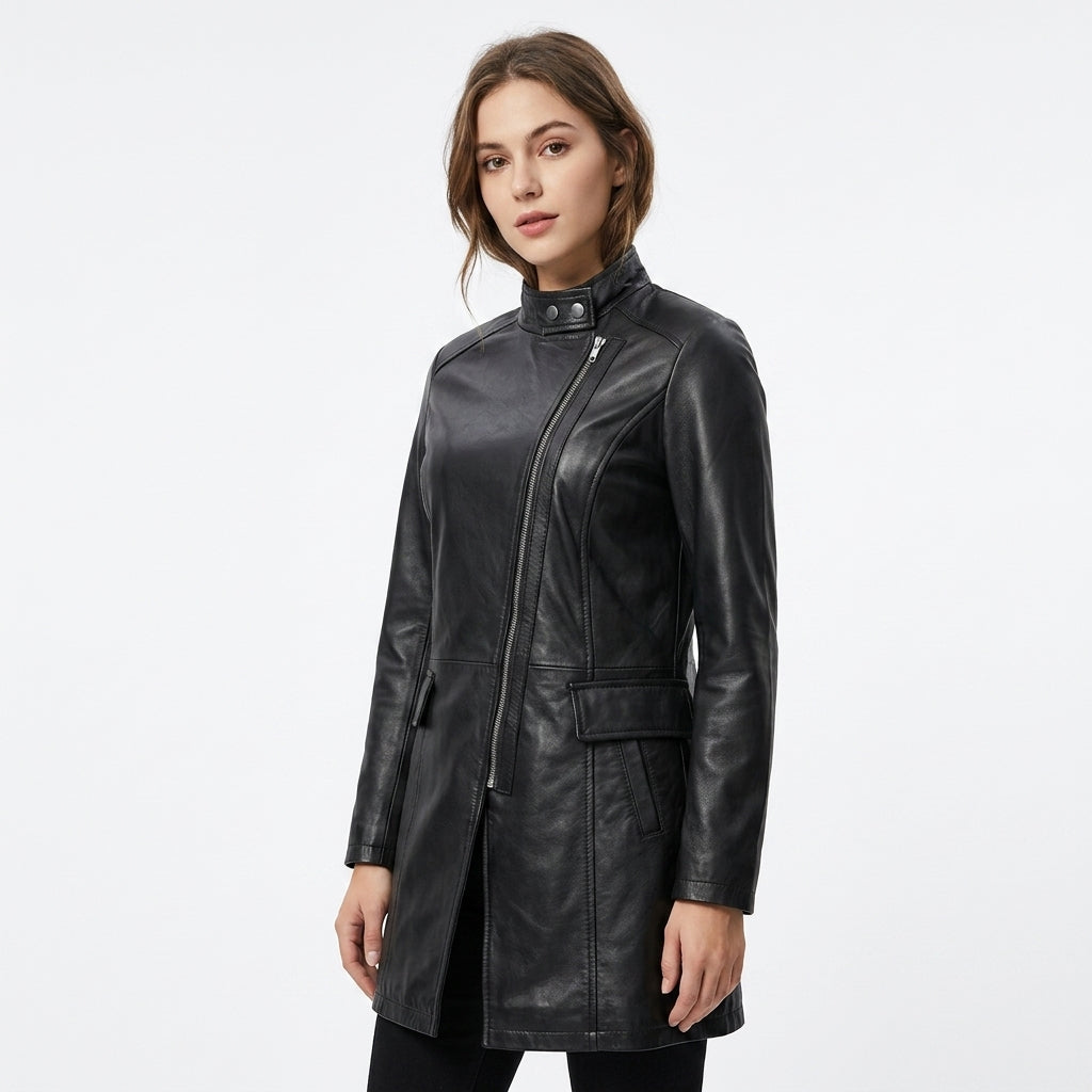 Women Classic Leather Long Coat – WLC03