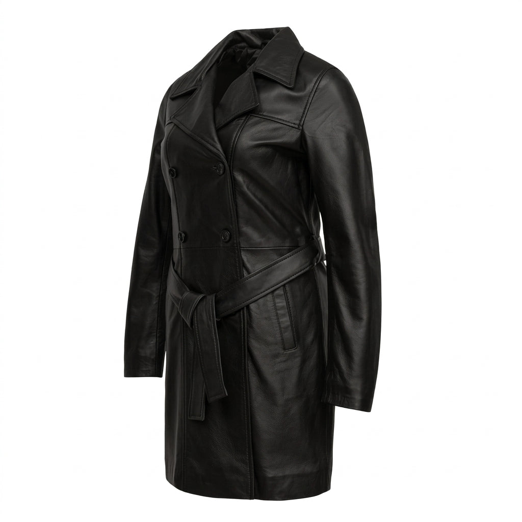 Women's Premium Leather Long Coat WLC02