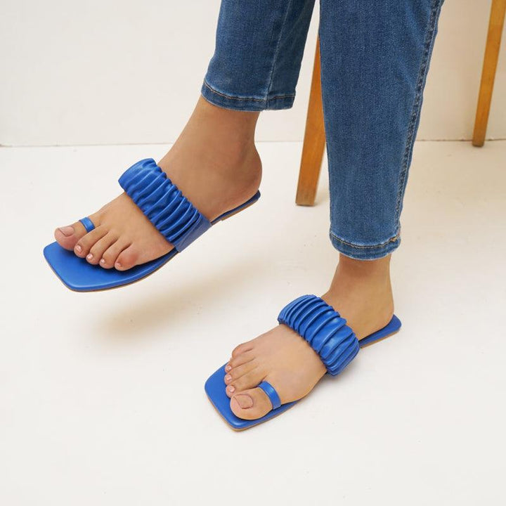Aloha Ruffle Slides (Blue) - Jooti Shooti