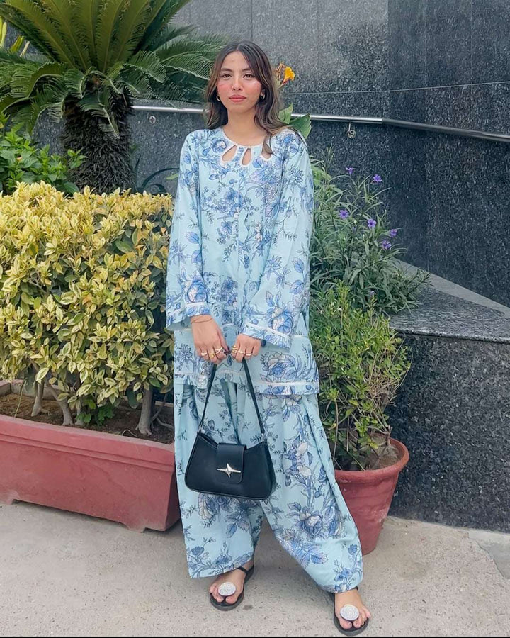 2 Piece Cotton Printed Co- Ord Set with Farshi Salwar