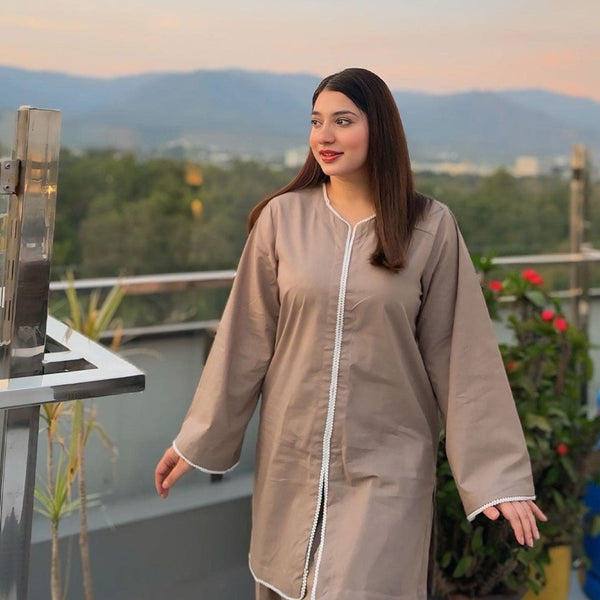 2 Piece Cotton Embellished  Co- Ord Set with Farshi Shalwar