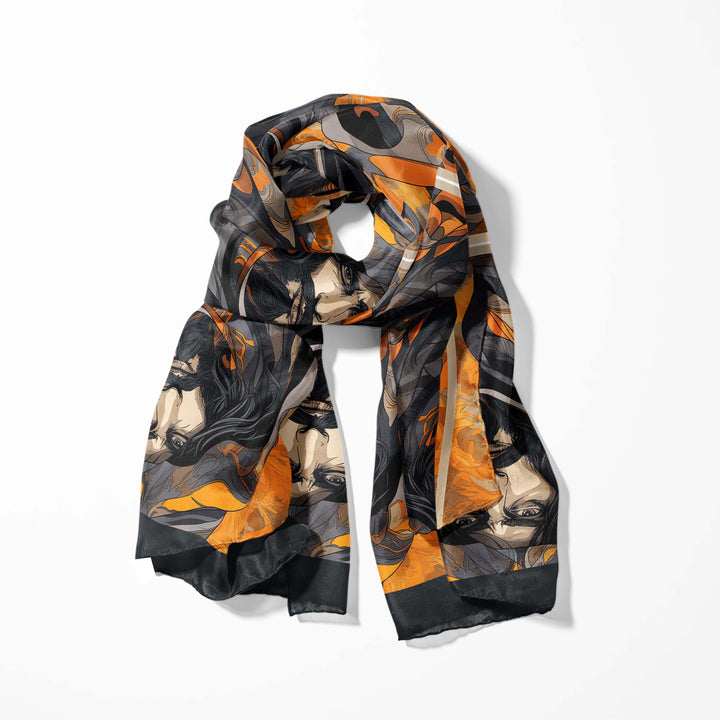 ANGRY MAN SILK SCARF WITH LAPEL PIN AND  POCKET SQUARE Black Wolf
